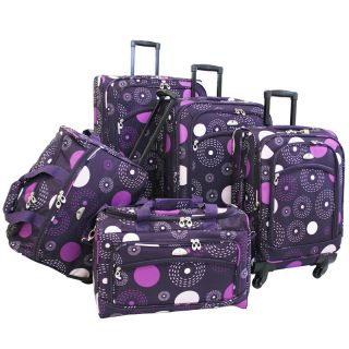 American Flyer Purple Fireworks 5 piece Spinner Luggage Set