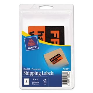 Avery Labels FRAGILEHANDLE WITH CARE Labels, 3 x 5, Black/Neon Red (05283)
