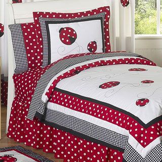 Sweet Jojo Designs Girls Ladybug 4 piece Twin Comforter Set (Red/ black/ whiteMaterials 100 percent cottonFill material PolyesterCare instructions Machine washableBrand Sweet Jojo DesignsTwin DimensionsComforter 62 inches wide x 86 inches longSham 2