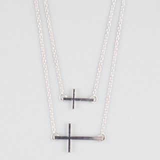 2 Row Side Cross Necklace Silver One Size For Women 214538140