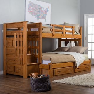 Woodcrest Sales Stairway II Twin over Full Bunk Bed with Stairs Multicolor  