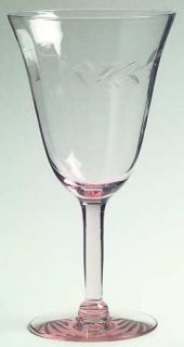 Tiffin Franciscan 14196 10 Water Goblet   Stem #14196, Pink, Cut Floral On Bowl