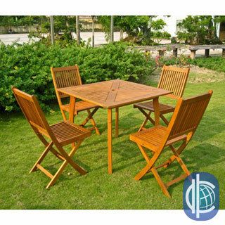 International Caravan Royal Tahiti Montalbo 5 piece Outdoor Dining Set (Natural Yellow Balau Wood ColorMaterials Yellow Balau HardwoodFinish Natural Wood FinishWeather resistant UV protection Chairs fold for easy deployment and storageTable features ele