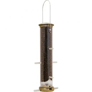 Medium Antique Brass Thistle Bird Feeder (BrassMaterials Plastic/MetalStyle TubeSize/number of feed ports 8 feed portsSeed Capacity 1.25 quartsDimensions 4 inches high x 16 inches wide x 4 inches deep Weight 4 pounds )