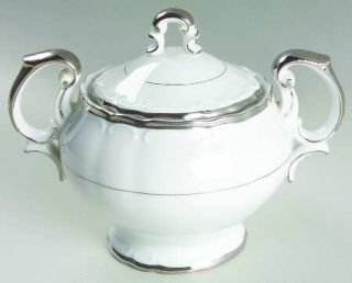 Ashcraft Empress White Sugar Bowl & Lid, Fine China Dinnerware   White, Embossed