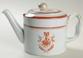 Spode Newburyport Red (Gold) Teapot & Lid, Fine China Dinnerware   Red Band,Flow