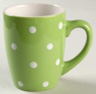 Signature Dots Green Mug, Fine China Dinnerware   White Dots On Green Rim,Smooth