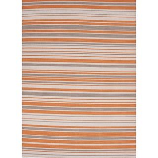 Flat weave Striped Vermillion orange/multicolored Wool Runner (26 X 8)