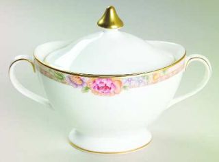 Royal Doulton Darjeeling Sugar Bowl & Lid, Fine China Dinnerware   Pink/Yellow/B