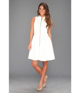 Vince Camuto Fit Flare Scuba Dress W/ Exposed CF Zip Womens Dress (White)