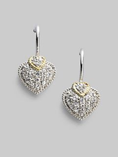 Judith Ripka White Sapphire, 18K Yellow Gold & Sterling Silver Heart Earrings  