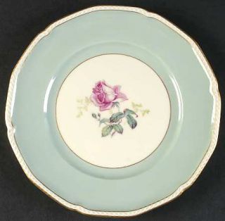 Royal Tettau Melrose Salad Plate, Fine China Dinnerware   Green Rim,Pink Rose Ce