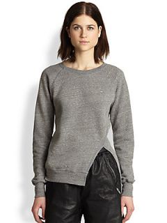 OAK Asymmetrical Split Hem Cotton Sweatshirt   Heather Grey