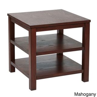 Square End Table W/ Solid Wood Legs and Three Wood Grain Finish Shelves (Available in espresso, black, cherry, or mahoganyDimensions 20 inches high x 20 inches wide x 20 inches deep )