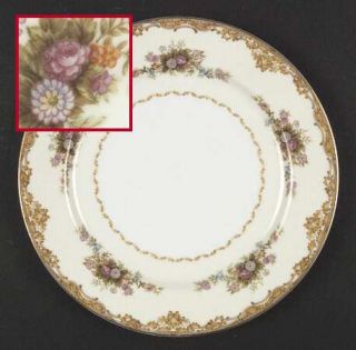 Aladdin Coronet Dinner Plate, Fine China Dinnerware   Tan Border, Floral  Sprays