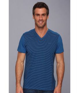 Calvin Klein S/S Jersey Stripe V Neck Tee Mens Short Sleeve Pullover (Blue)