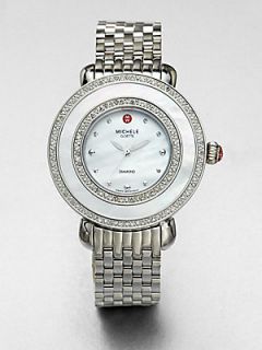 Michele Watches Cloette Diamond and Stainless Steel Round Bracelet Watch   Silve