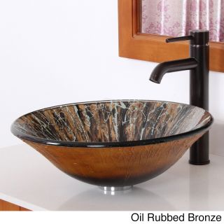Elite Hand Painted Art Bell shaped Tempered Glass Bathroom Vessel Sink Faucet Combo 1310f371023 (Multi brown/silverInterior/Exterior Both Dimensions 17 inches diameter x 5.5 inches high x 0.5 inches thickFaucet settings Vessel styleType Bathroom Mater