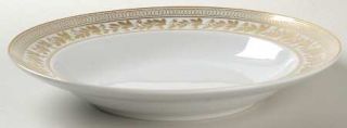 Vista Alegre Anna Large Rim Soup Bowl, Fine China Dinnerware   Gold Leaf Border,