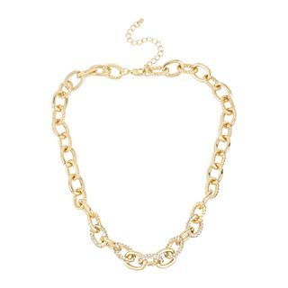 Worthington Gold Tone Crystal Pave Link Necklace, Yellow