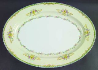 Noritake N108 16 Oval Serving Platter, Fine China Dinnerware   Green & Blue Bor