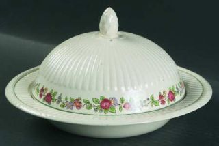 Wedgwood Belmar Round Covered Butter, Fine China Dinnerware   Edme Shape, Floral