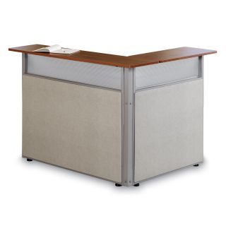 Ofm Scratch resistant L shaped Reception Station (Beige vinyl with grey frame Materials Steel, vinyl, plexiglass, wood, laminate Finish Scratch resistant powder coat paint finish Dimensions 41 inches high x 48 inches wide x 37 inches deepAssembly requi