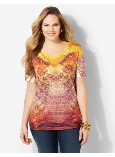 Catherines Plus Size Delhi Sunrise Top   Womens Size 0X, Multi Color