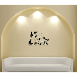 Japanese Manga Girl Flowers Vinyl Wall Art Decal (Glossy blackEasy to applyInstruction includedDimensions 25 inches wide x 35 inches long )