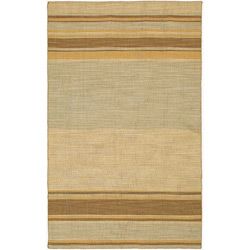 Flat Weave Green/ Blue Striped Wool Rug (8 X 10)