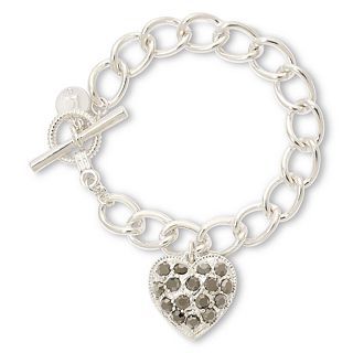 Liz Claiborne Silver Tone Marcasite Heart Charm Boxed Bracelet, Gray