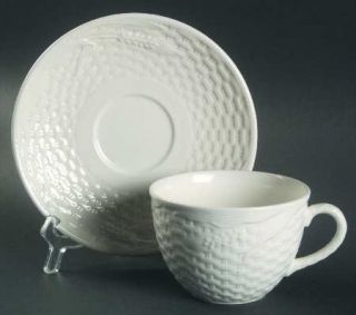 Studio Nova Homestead Flat Cup & Saucer Set, Fine China Dinnerware   All White,E