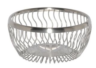 Service Ideas 7 in Round Wire Basket, Wavy, Brushed Stainless