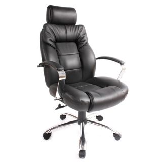Comfort Products Commodore Ii Big And Tall Leather Executive Chair (Black, ChromeMaterials Leather, Steel, FoamDimensions Expandable 45 49 inches high x 29.25 inches wide x 28.47 inches longAdjustable headrest, chrome padded arms, tilt, tension, swivel,