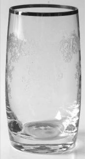 Import Assoc Silver Lace Highball Glass   Etched              Thick Platinum Tri