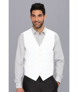 Perry Ellis Linen Cotton Herringbone Suit Vest Mens Vest (White)