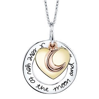 Tri Tone Sterling Silver I Love You to the Moon and Back Pendant, Womens