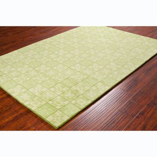 Allie Contemporary Handmade Geometric Green Wool Rug (5 X 76)