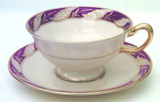 Lenox China Bellevue Maroon Footed Cup & Saucer Set, Fine China Dinnerware   Gol