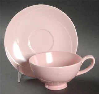Homer Laughlin  Serenade Pink Footed Cup & Saucer Set, Fine China Dinnerware   A