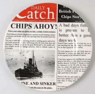 Andrew Tanner Fish & Chips Salad Plate, Fine China Dinnerware   Black & Red News