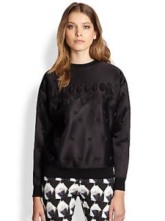 Theyskens Theory Fynetic Boyas Embroidered Satin Sweatshirt   Black