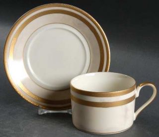Oscar De La Renta Ivory Florentine Flat Cup & Saucer Set, Fine China Dinnerware