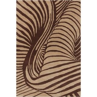 Allie Handmade Abstract Tan/ Brown Wool Rug (5 X 76)