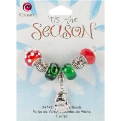Tis The Season Large Hole Beads  Santa Glass/metal 7/pkg