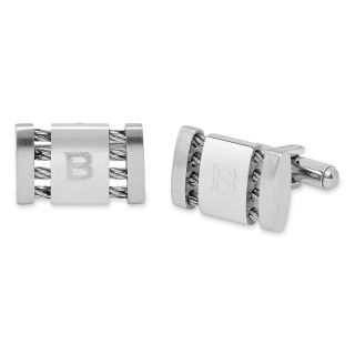 Personalized Stainless Steel Cuff Links with Cable Detail, Silver, Mens