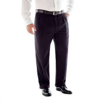 Stafford Travel Pleated Suit Pants   Portly, Black, Mens