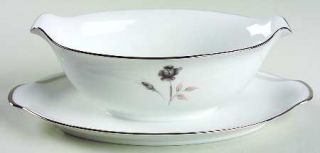 Sango Harmony Gravy Boat with Attached Underplate, Fine China Dinnerware   Gray