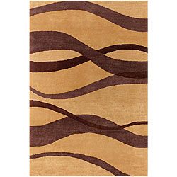 Hand tufted Brown Wave Mandara Wool Rug (79 X 106) (MultiPattern GeometricMeasures 0.75 inch thickTip We recommend the use of a non skid pad to keep the rug in place on smooth surfaces.All rug sizes are approximate. Due to the difference of monitor colo