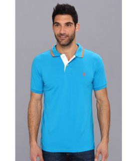 U.S. Polo Assn Slim Fit Small Pony Polo With Tipping On Collar Mens Short Sleeve Knit (Blue)